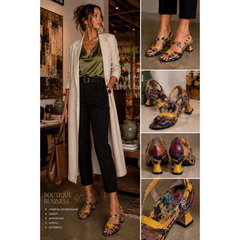 Y2K Spring Step L’Artiste Multicolor Snakeskin Leather Sandals Kitten Heel EU 37 - Picture 9 of 13